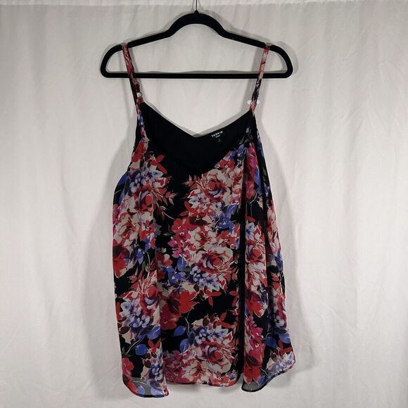 Torrid Sophie Blouse Women's 1 1X Black Red Floral Vneck Sleeveless Tank Top - Picture 1 of 9